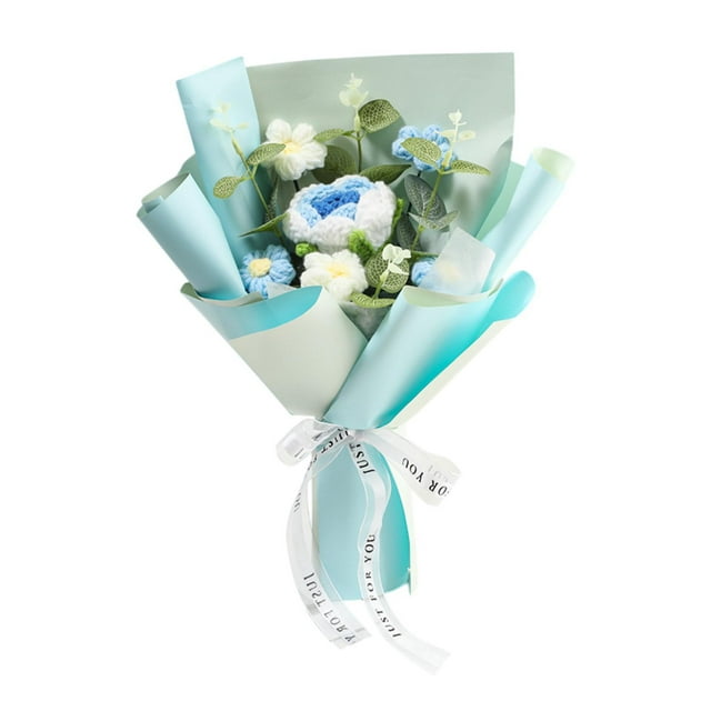 DOLITY Completed Crochet Flower Bouquet Festival Handmade Knitted Artificial Flower Blue