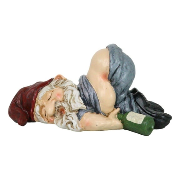 Mr Gnome Knocked Out Drunk With Half Moon Bare Buttocks Holding Booze Figurine
