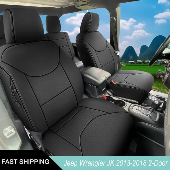 IKABEVEM Custom Fit Seat Covers for Jeep Wrangler JK 2013-2018 2-Door Waterproof Leather Car Seats Cover Full Set（Black）
