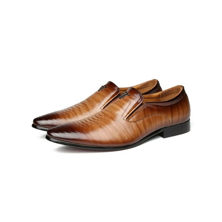 

Wazshop Men Dress Shoes Slip On Loafers Square Toe Oxfords Comfort Business Shoe Mens Loafer Retro Glossy Brown 8