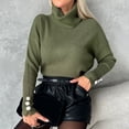 thumbnail image 2 of Mdesiwst Women Sweater Women's Fall Winter Sweater Knitted Loose Elastic Solid Color Soft Long Sleeve Warm Lady Pullover Sweater with High Collar Neck, 2 of 8