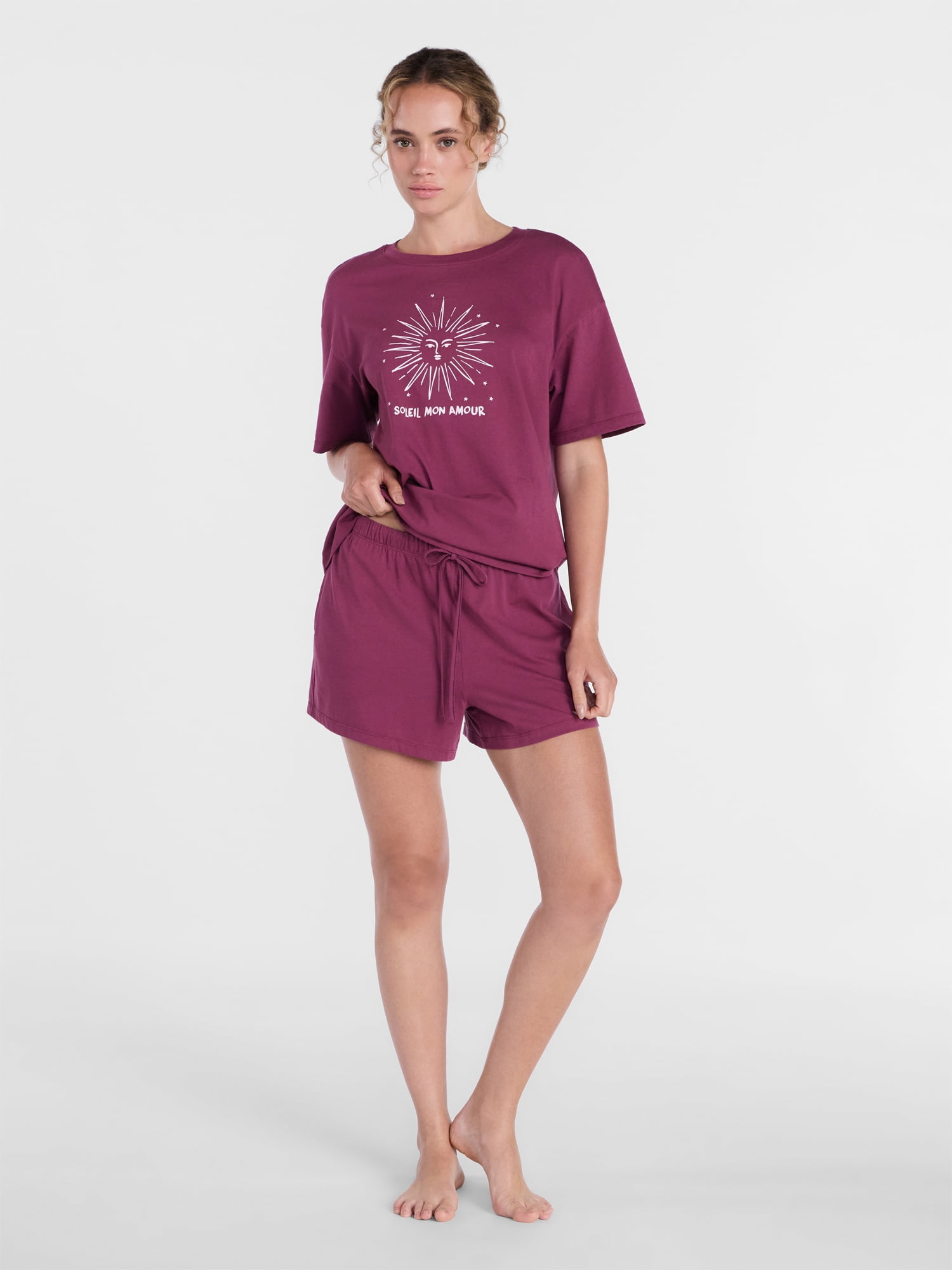 Joyspun Women's Cotton Jersey Sleep Graphic Tee with Short Sleeves, Sizes XS-3X