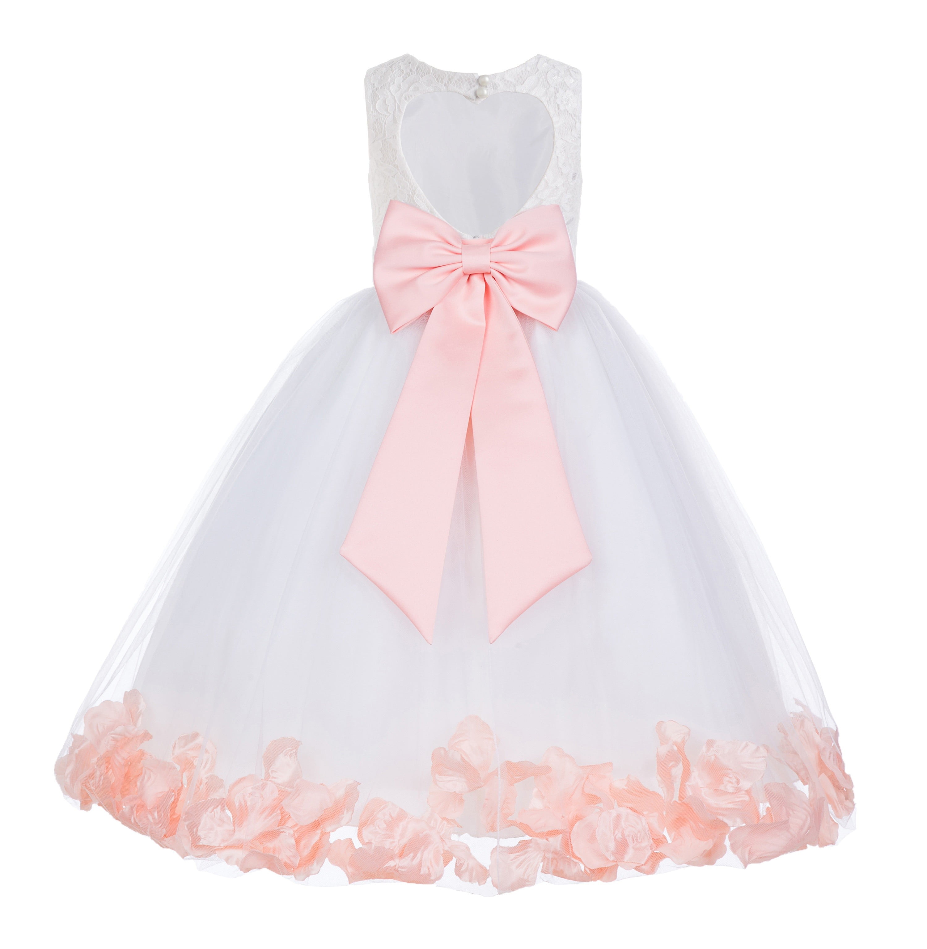 Rose Petals Lace Heart Cutout Ivory Flower Girl Dress Special Occasion Dresses 