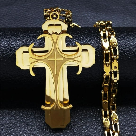 Big Cross Jesus Necklace for Man 14K Yellow Gold Christ God Chain Necklaces Christmas Gift Jewelry collar hombre