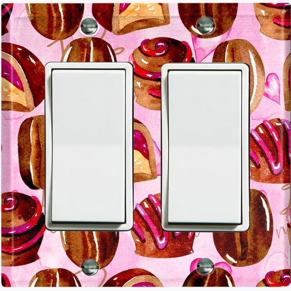 Metal Light Switch Wall Plate Outlet Cover (Coffee Mocha Candy Bean Toffee Swirl Pink Heart - Double Rocker)