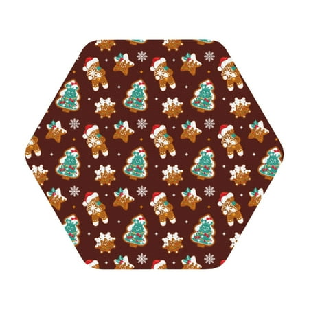 

Pofeuu Christmas Gingerbread Print Leather Coasters Set of 6 Round Cups Mugs Mat Pad for Home Kitchen Heat Resistant Drink Coasters Hexagon