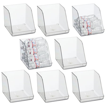 mDesign Tall Plastic Water Bottle Stackable Storage Organization Bin with Open Front for Kitchen Refrigerator  Freezer  Pantry  Holds 12 Bottled Drinks/Beverages  Ligne Collection  8 Pack  Clear