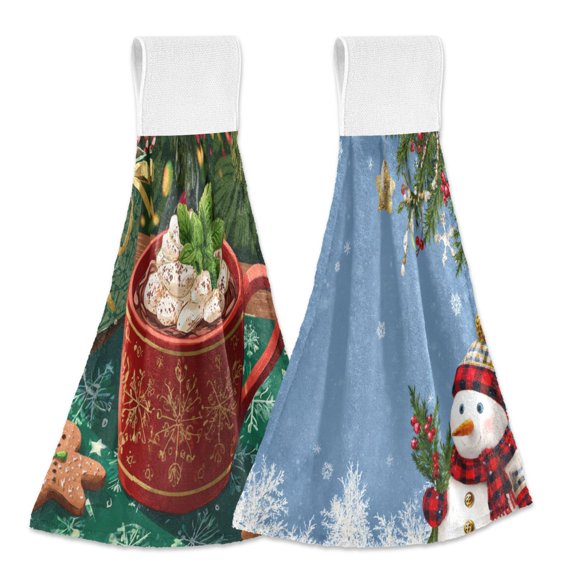 IAUYY Kitchen Hanging Towels Set of 2 100% Polyester Absorbent, Super Soft Hand Towels with Hanging Loops for Bathroom Kitchen Red Hot Chocolate Red Checkered Scarf