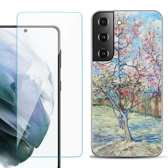 Slim-Fit TPU Fashion Phone Case for Samsung Galaxy S22 5G, with Tempered Glass Screen Protector, by OneToughShield ® - Blossom Tree