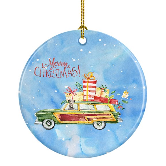 Merry Christmas Irish Wolfhound Ceramic Ornament 2.8 in x 2.8 in