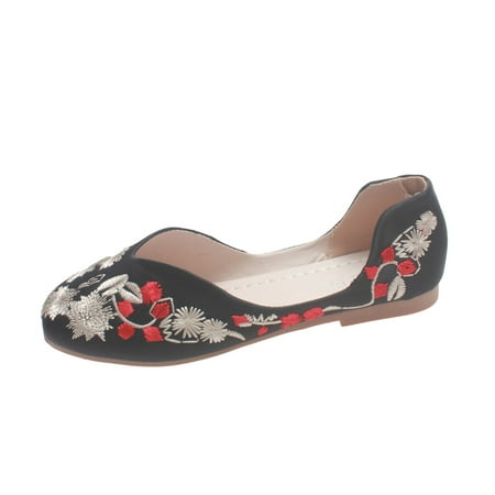 

nsendm Sandals Women Wedge Fashion Autumn Women Casual Shoes Flat Bottom Round Casual Dress Shoes for Women Low Heel Shoes Black 9