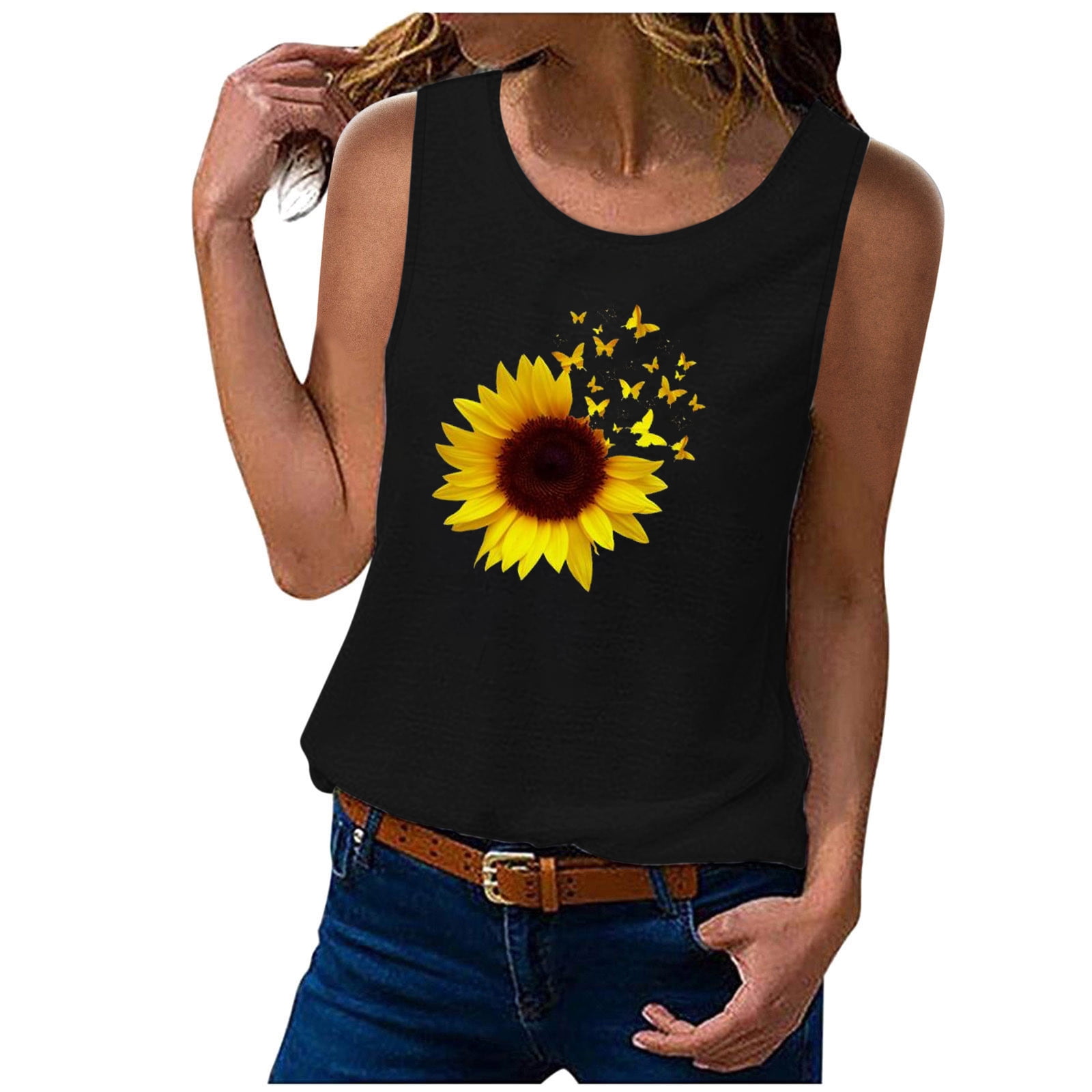 JGGSPWM Sunflower Tank Tops for Women Cute Comfy Camisole Vest Casual ...