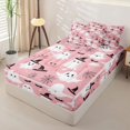 thumbnail image 2 of Manfei Adorable Ghost Print Zipper Full Size Comforter Sets with Fitted Sheet and 2 Pillowcases for Kids, Pink Halloween Pumpkin Bow Zipper Bedding Set, Pink Reversible, 4 Pieces, 2 of 6