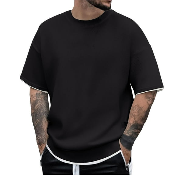 Men's Stylish Casual T-Shirt Two Layer Design Breathable Fabric Comfortable Fit Everyday Wear Relaxed Outfit Mens Summer Lightweight Pullover Tee Shirts