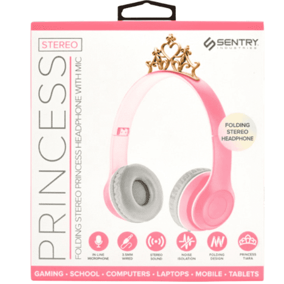Sentry Princess Headset for Kids with Microphone, Pink Over Ear Headphones, Comfortable Audio Headset for Children