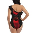 thumbnail image 5 of Rateoe Black Panther Red Background Pattern Women One Piece Swimsuits Tummy Control One Shoulder Bathing Suits Ruffle Swimwear-Small, 5 of 6