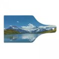 thumbnail image 1 of Landscape Cutting Board, Dreamy View of Alpine Lake with Snow Frozen Peaks Swiss Northern Explore, Tempered Glass Cutting and Serving Board, Wine Bottle Shape, Blue Green White, by Ambesonne, 1 of 1