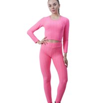 Elainilye Fashion Workout Outfits for Women 2 Piece Casual Solid Tight Hip Curling Yoga Suit Sports Set Long Sleeve Pants Sets,Pink