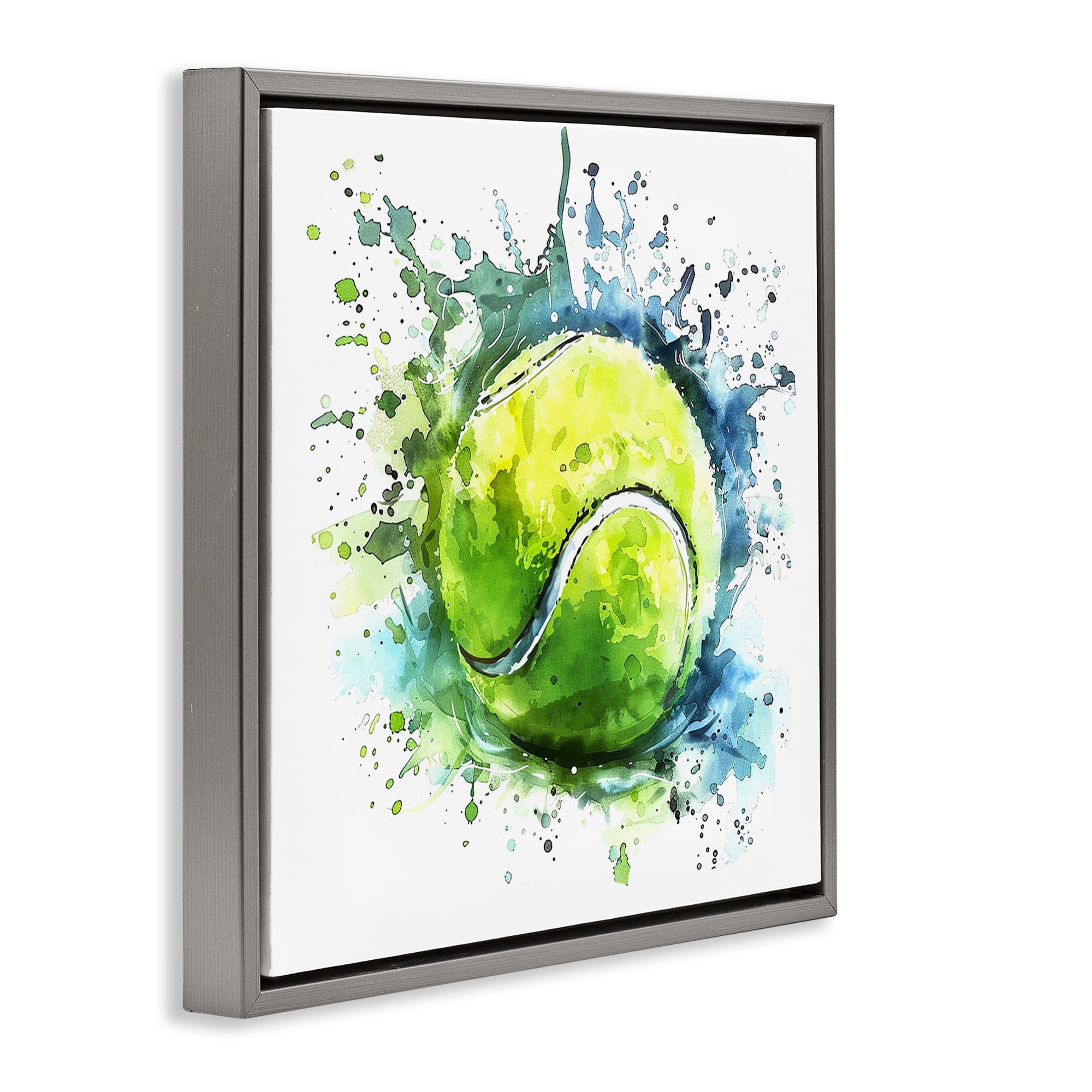 Stupell Industries Tennis Ball Bright Splash Sports Painting Gray Floater Framed Canvas Art Print Wall Art, 25 x 25