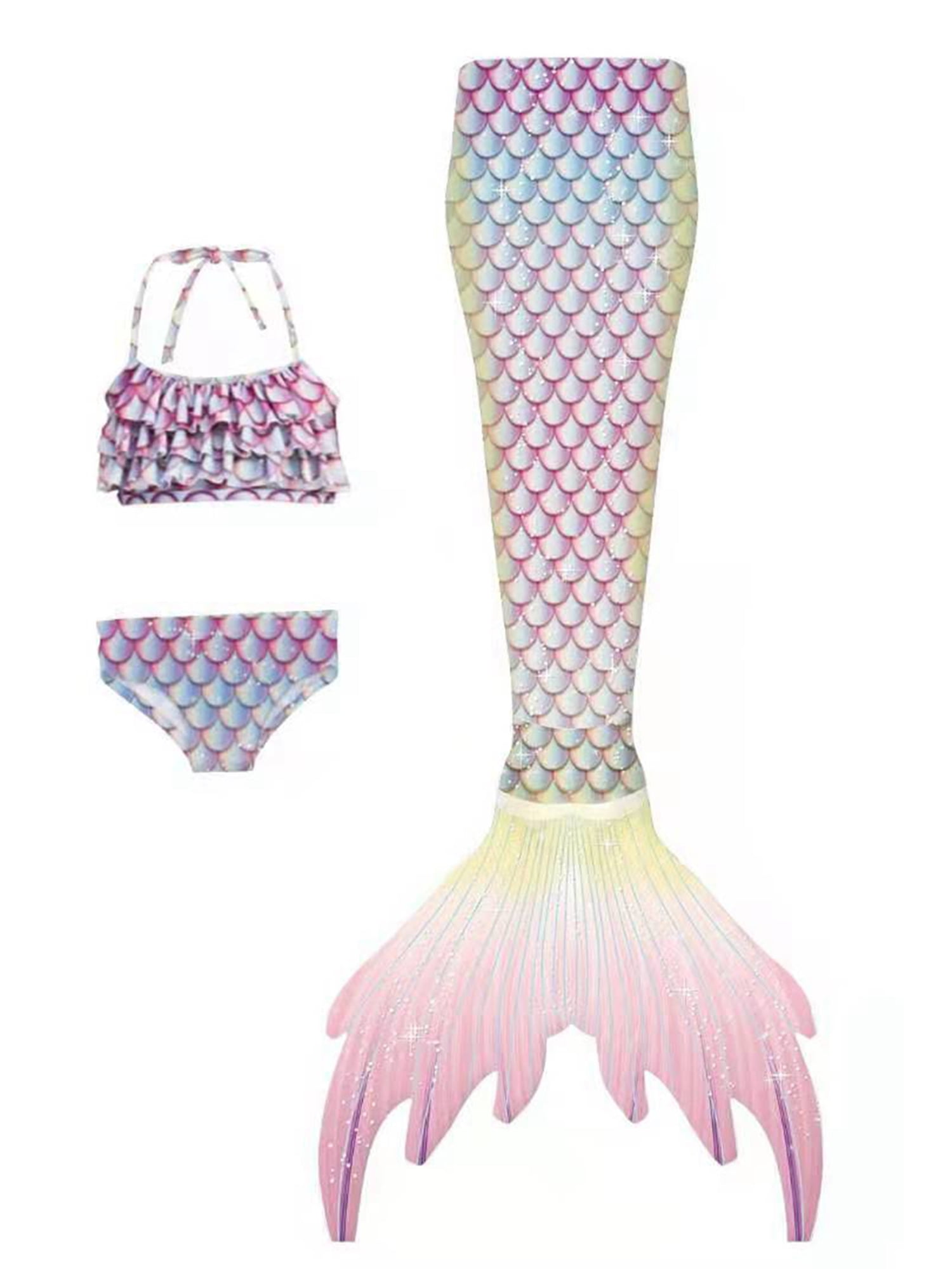 Bangyeer Girls Mermaid Swimsuit, Princess Girl Bikini Set 3 Pieces ...