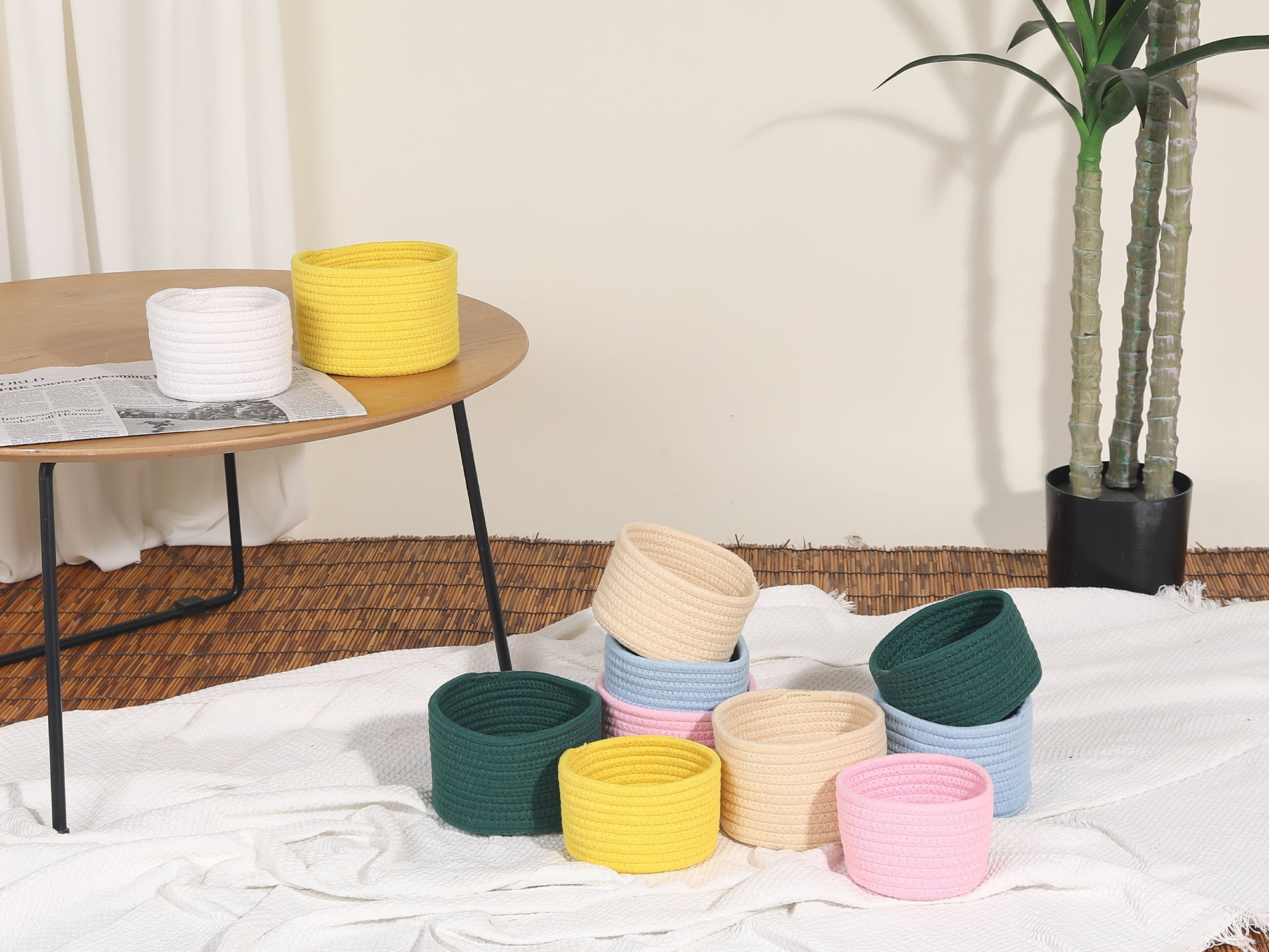 Unique Bargains Woven Storage Basket Shelf Storage Bin for Home Key Tray Bowl Blue S