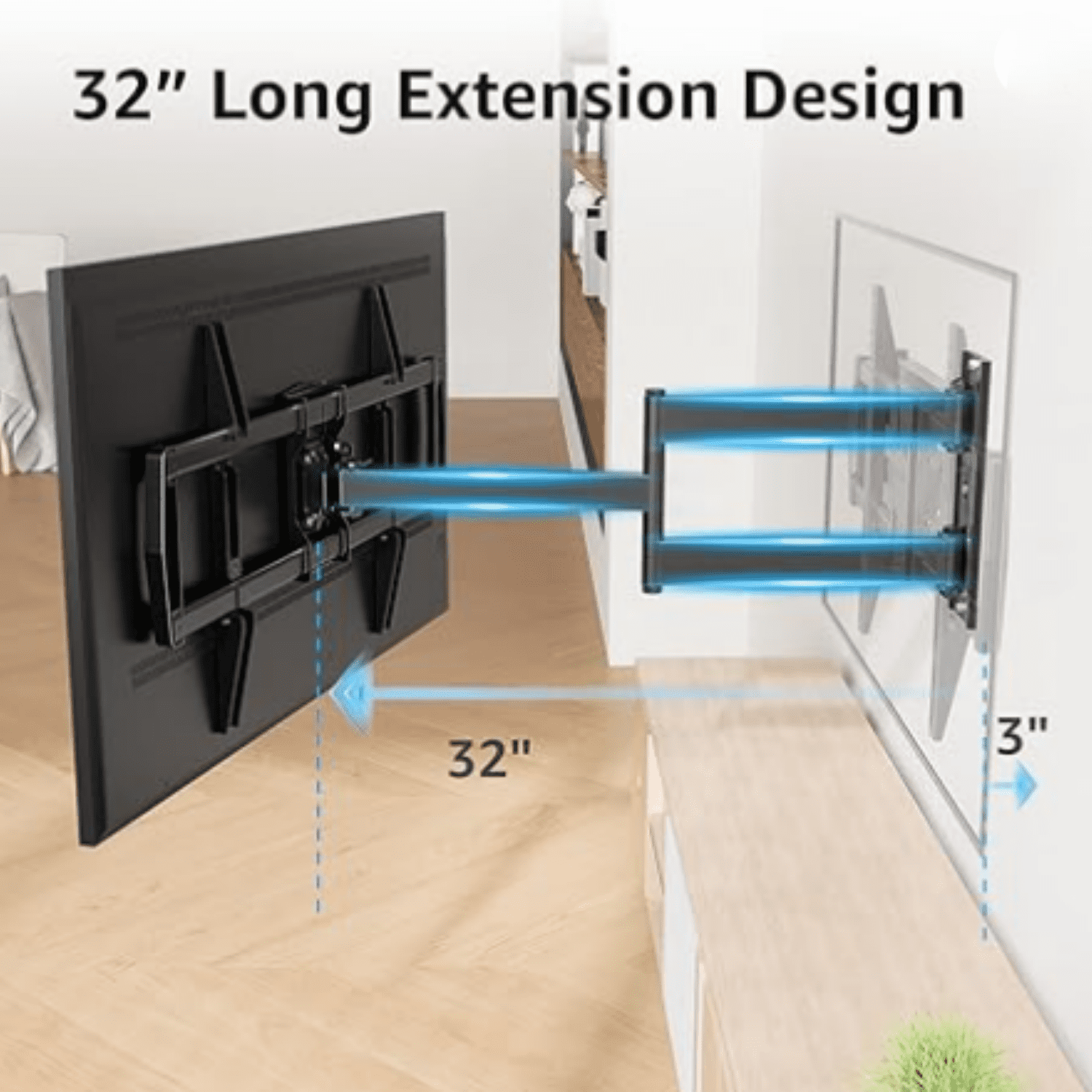 Corner TV Wall Mount for Most 42-75 Inch TVs with 32” Long Extension, Long Arm TV Mount, Full Motion TVs Mount Swivel Articulating Mounts, MAX VESA 600x400mm, Holds up to 99 lbs MU0076