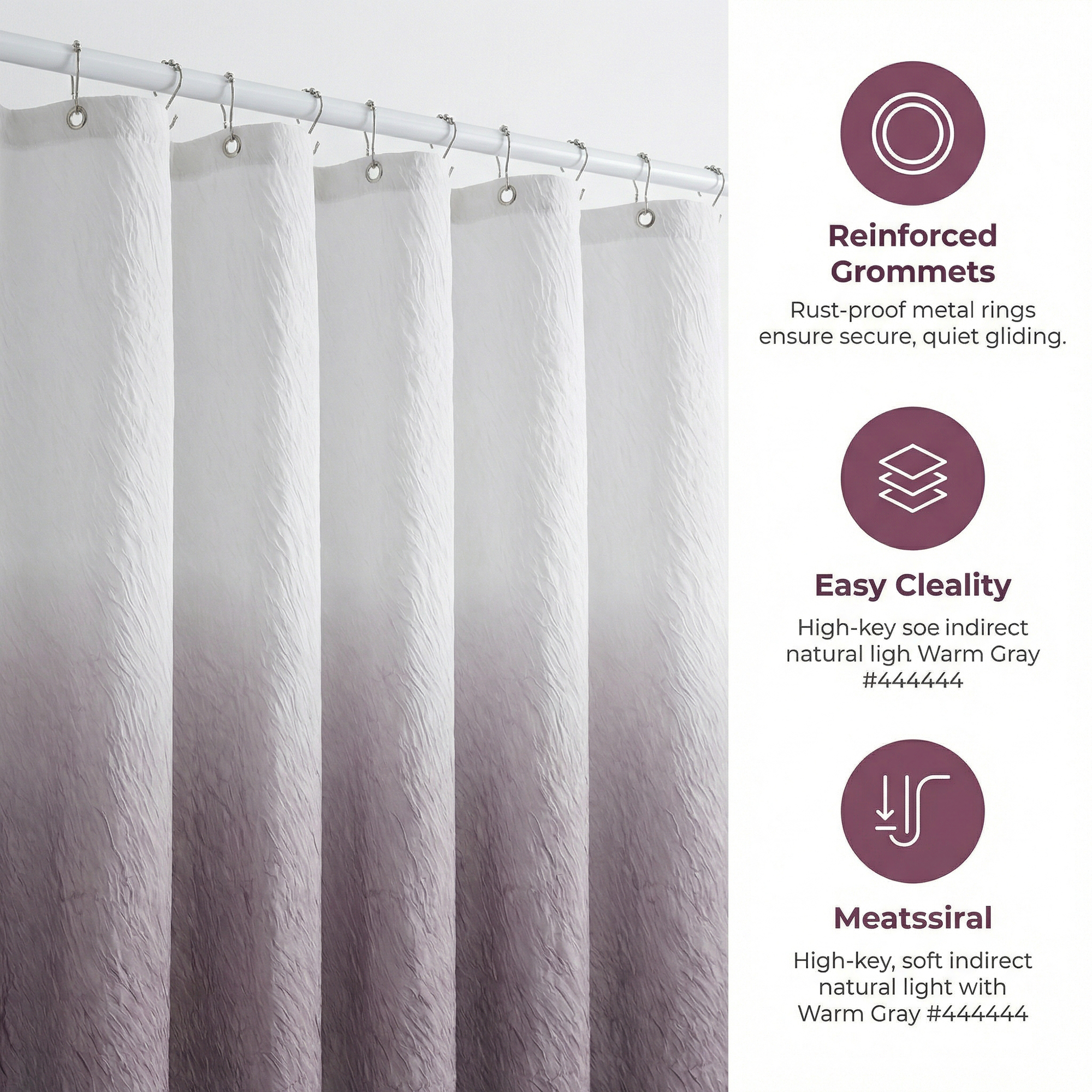 Unique Bargains Waterproof Fabric Modern Farmhouse Soft Sets with Hooks Grey 71"W x 71"L