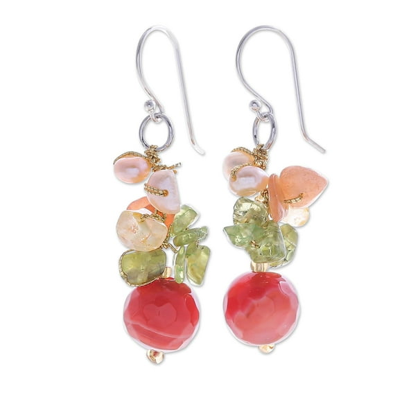 NOVICA Artisan Handcrafted Citrine Cluster Earrings | Pearl Beaded Earrings | Sterling Silver Earrings | Multi Color Gem Earrings | Natural Gemstone Earrings | Bouquet Earrings