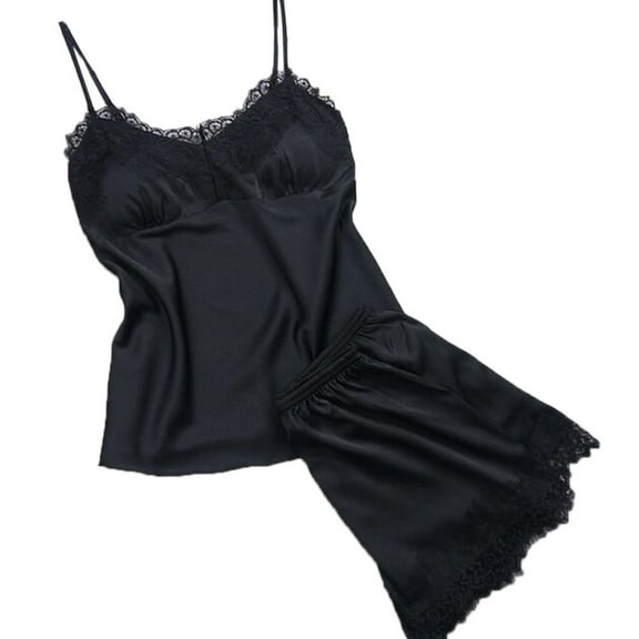 BONIXOOM Matching Family Christmas Pajamas Christmas Pajamas For Women Sleepwear None Sleeveless Solid Sleepwear Sets Black L