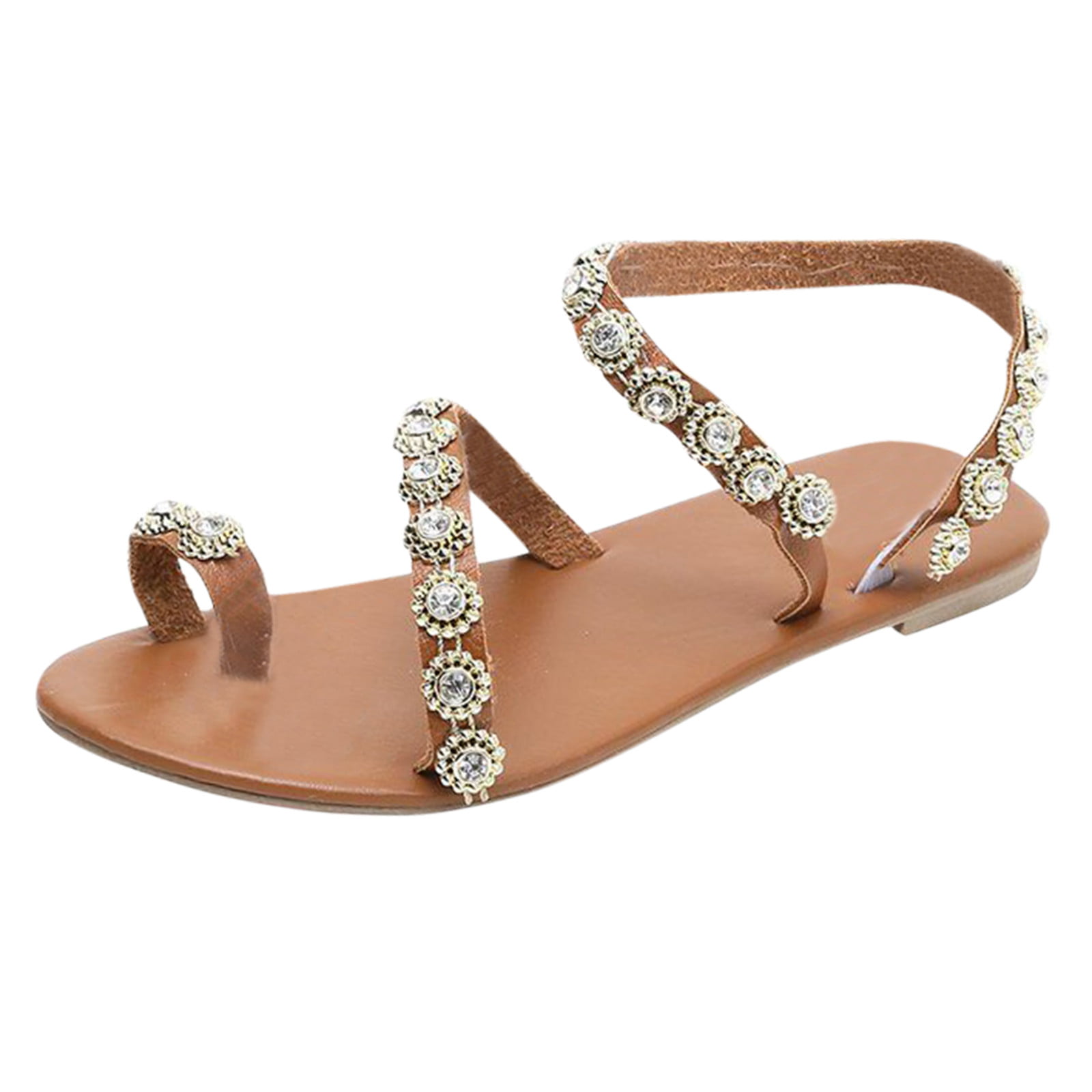 Summer Womens Flat Crystal Slippers Beach Sandals Ladies Roman Shoes Size 