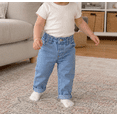 thumbnail image 3 of KIDSCOOL Baby Denim Jeans Unisex Toddler Ribbed Elastic Waist Pants,Light Blue,12-18 Months, 3 of 6