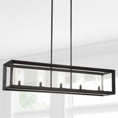 38.5" Anna 5 Light Metal/Glass LED Pendant Ceiling Light Bronze - JONATHAN Y