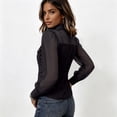 thumbnail image 6 of KLHDSF Denim Shirt Women Button Down Mesh Long Sleeve Jean Shirts Chambray Pearl Snap Shirt, Trendy Spliced Jean Tops, Chest Pockets, Daily Wear Black L, 6 of 7