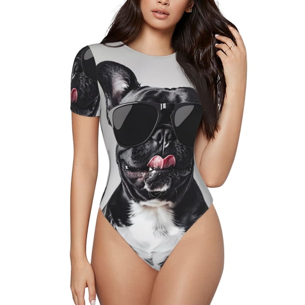 Balery Cool French Bulldog Wine Body de cuello redondo de manga corta para mujer Tops de manga corta Tops básicos-XX-Large