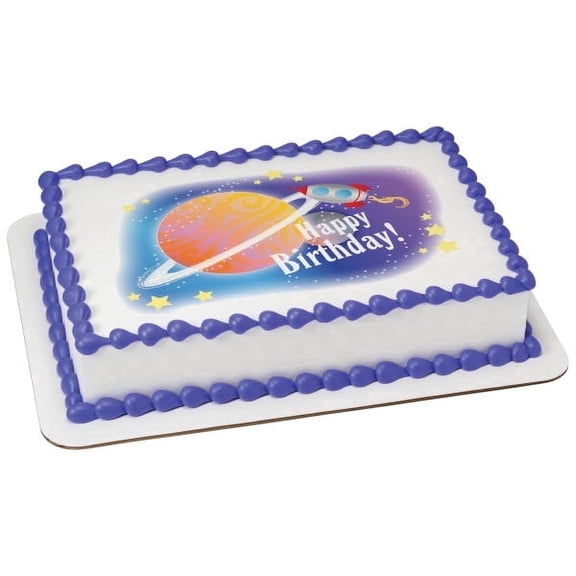 Space Birthday Edible Image Icing Cake Topper for Quarter Sheet Cake, by TNCT