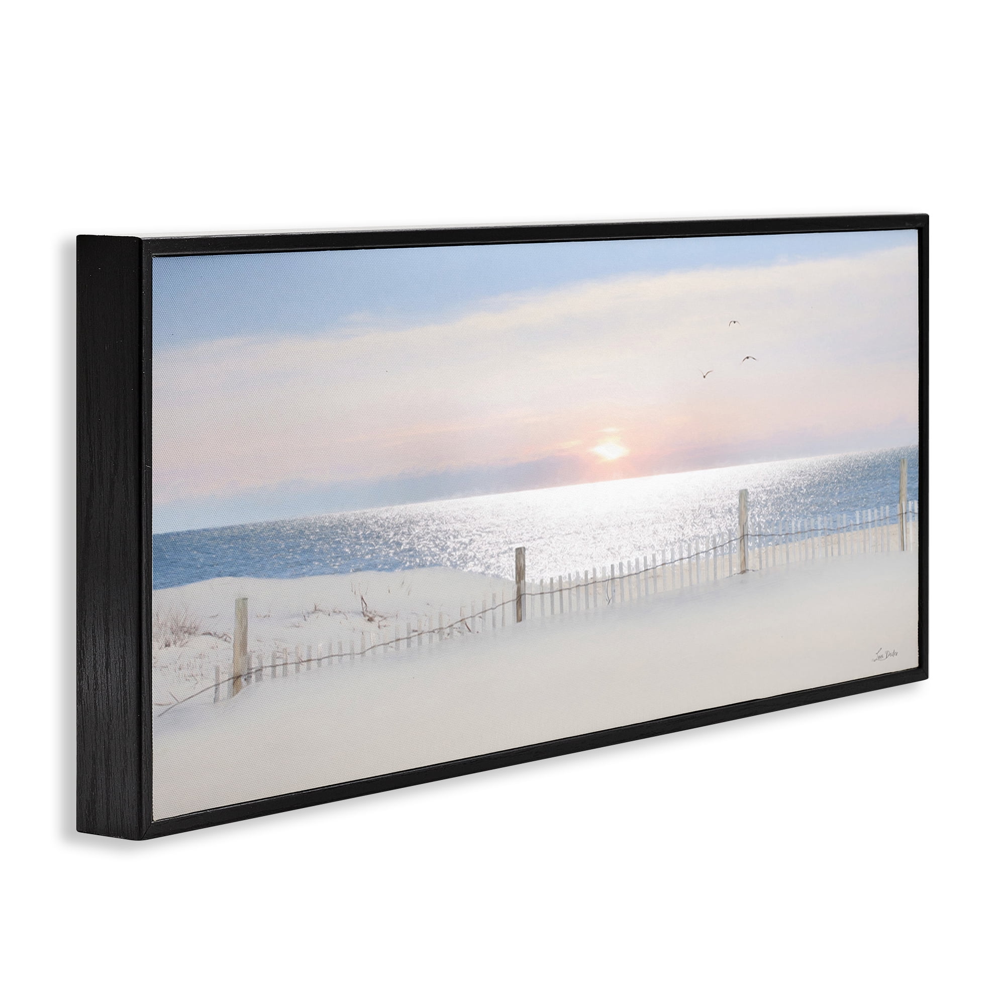 Stupell Industries Fence Along Shore Landscape Photography Black Framed Art Print Wall Art, 30 x 13