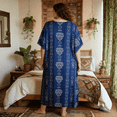 thumbnail image 4 of Oussum Kaftan Dresses for Women Tribal Navy Blue Maxi Dress, Polyester V-Neck Kimono 3/4 Sleeve Poolside Wear, One Size 1X–3X, 4 of 5