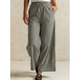 thumbnail image 4 of Woman Palazzo Wide Leg Pants High Waisted Drawstring Summer Fall Lounge Casual Flowy Trousers with Pockets Black L, 4 of 9