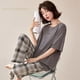 thumbnail image 1 of Conjunto de Pijama de manga corta para Mujer, ropa de dormir de punto a rayas, elegante, para estar en casa, talla grande 5XL, 1 of 4