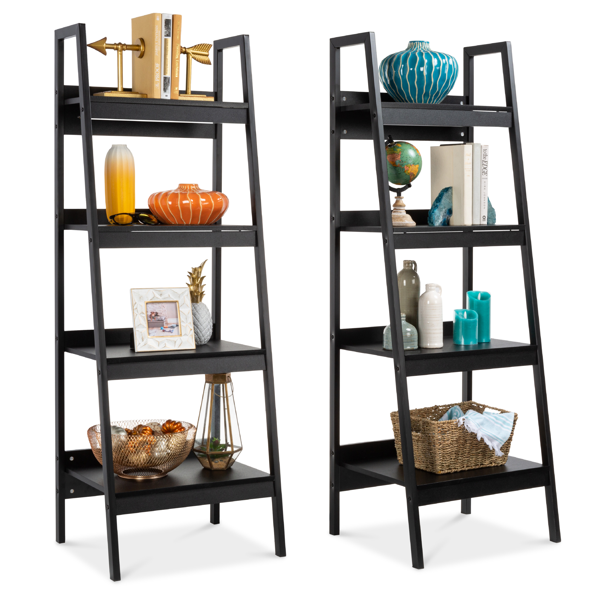 Best Choice Products Set of 2 Wooden 4Shelf Open Ladder Bookcase