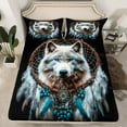 thumbnail image 2 of jejeloiu Boho Style Dreamcatcher Queen Sheet Sets,Woodland Animal Wolf Flat Sheet,Howling Wolves Queen Fitted Sheet For Kids Boys,Microfiber Bedroom Decor,4pcs, 2 of 7