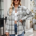 thumbnail image 4 of larppty Women's Casual Cotton Plaid Shirts Long Sleeve Button-Down Flannel Overshirt Jacket (White, XL), 4 of 5