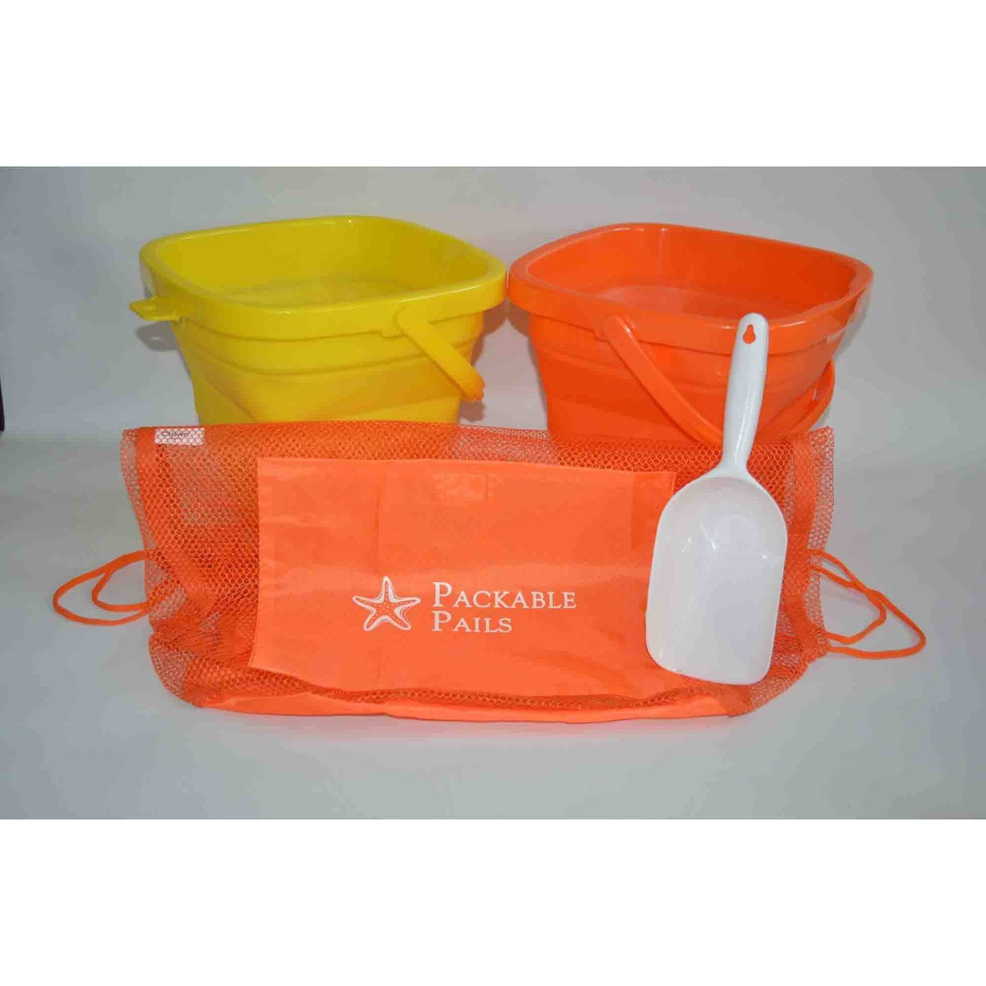 Packable Pails Collapsible Beach Pail, Set of 2, Orange and Yellow