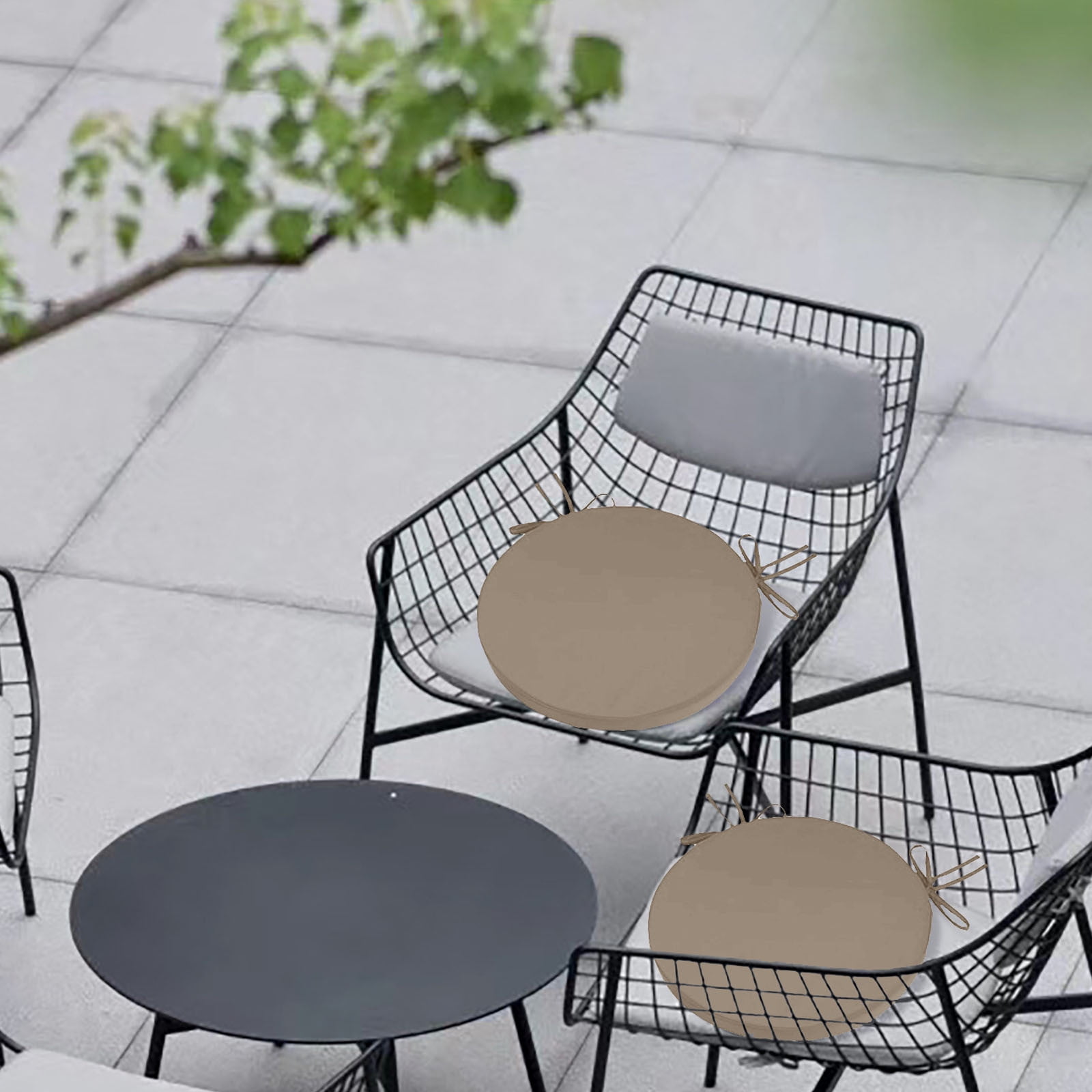 Round Outdoor Chair Cushions with Ties 13.78'' Waterproof Patio Seat Cushions for Bistro Chairs, Removable Machine Washable Covers, Fade Resistant Garden Furniture Cushions, Non- Round Chair Pads