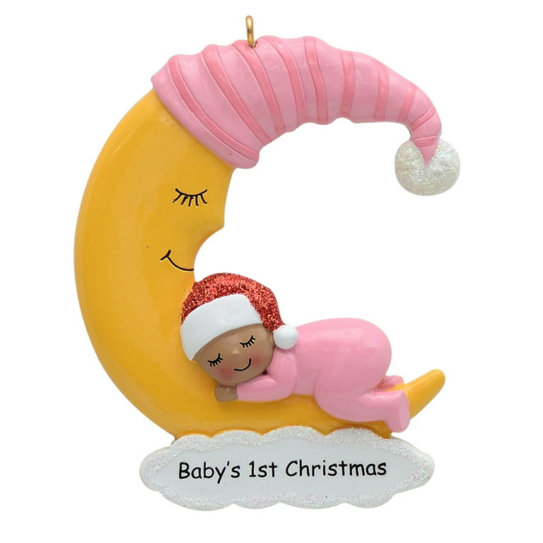 Baby Shower Present Maxora Personalized Ornaments Customized Christmas Ornament Baby Moon/Pink Dark Skin Free Customize
