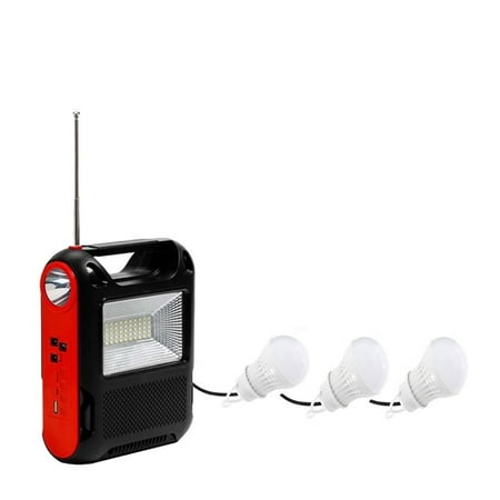 

Portable Solar Light with Solar Panel 3 LED Bulbs Rechargeable Outdoor Emergency Lamp Power Supply MP3 Radio Speaker -------- Safer and More Practical