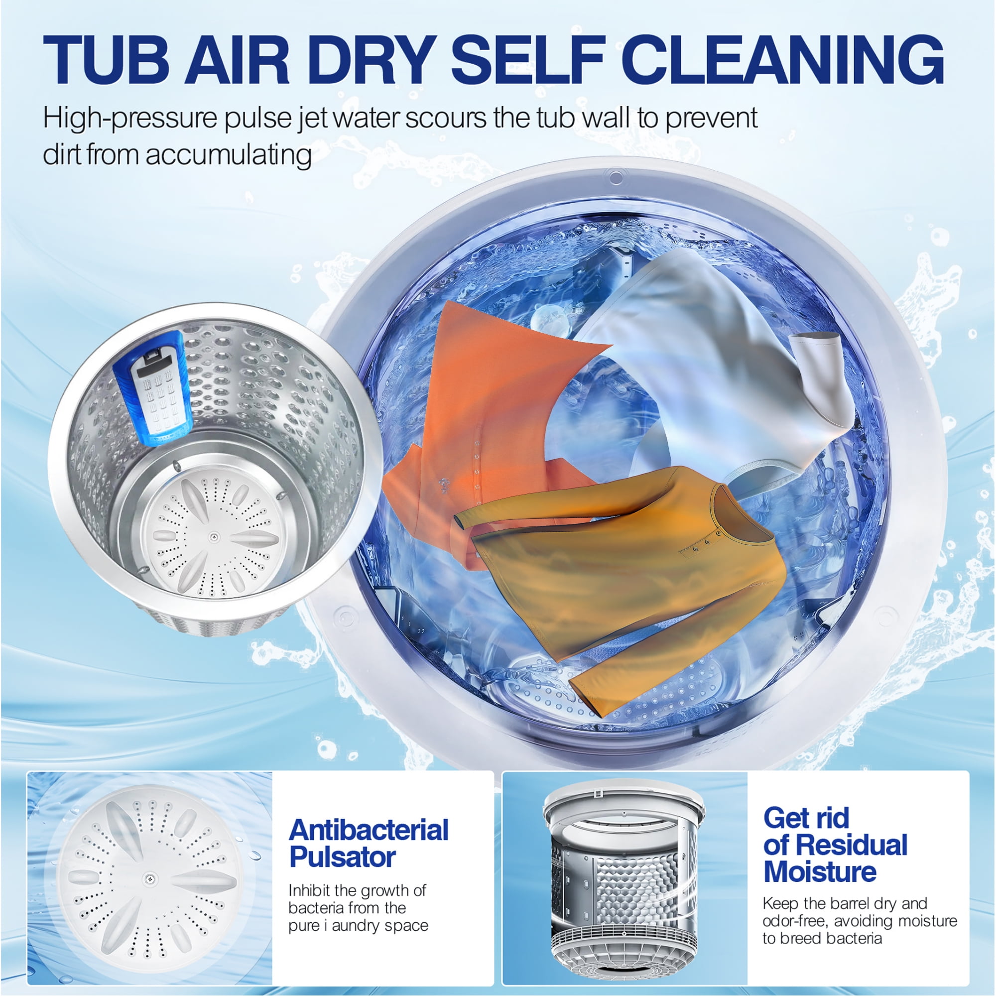 GGTB 25lbs Portable Washing Machine - Fully Automatic Top Load Washer with Stainless Steel Tub for Apartments Dorms