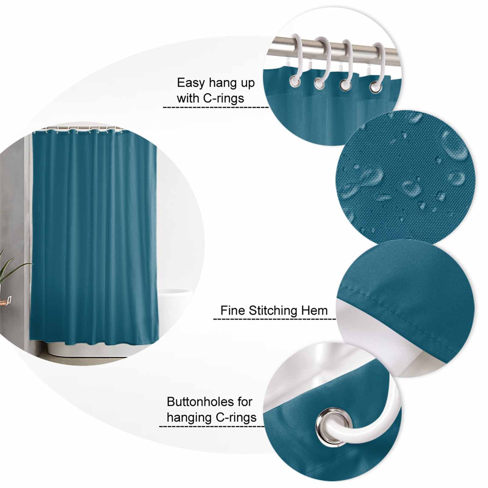 Shower Curtain Dark Teal Waterproof Shower Curtain Set with Hooks for Bathroom Showers,Stalls and Bathtubs,72x78In Solid Green Color