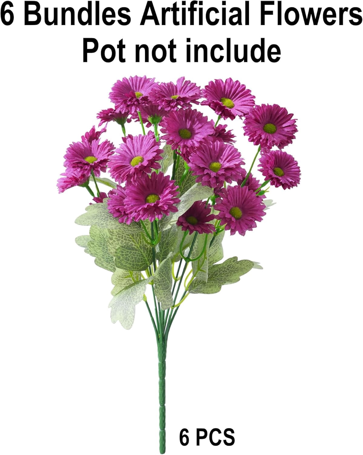 Artificial Flowers for Outdoors Spring Summer Outside Decor, 6 Bundles Fake Daisy Wild Silk Flowers UV Resistant Outdoor Faux Plants for Planter Front Door Porch Balcony Yard, Fuchsia
