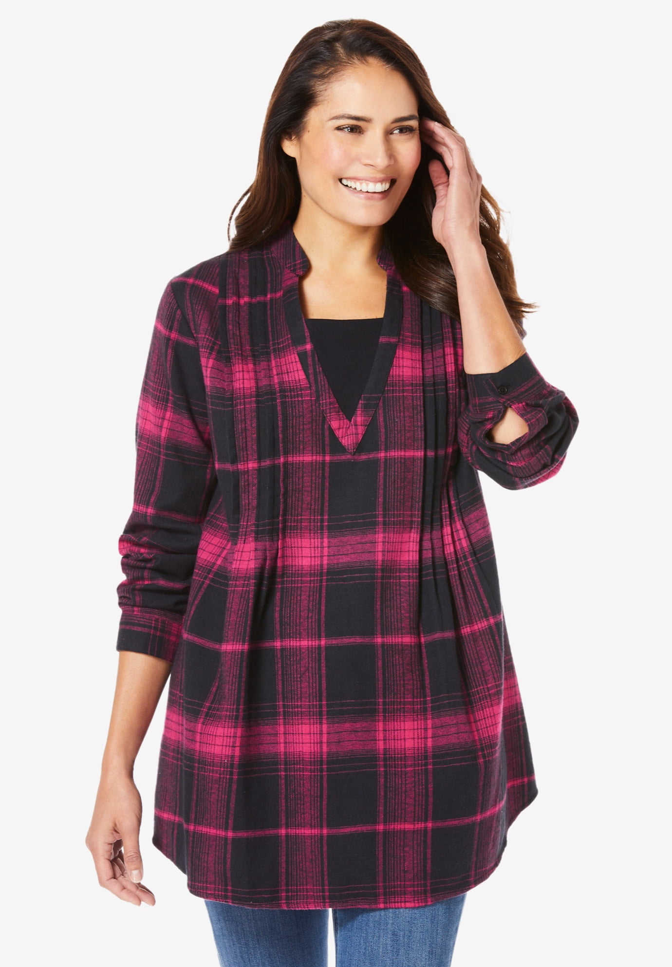 Plus Size Flannel Tunic With Layered Look - image 3
